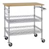 Kitchen Island Cart with Wood Top and 2 Bottom Storage Shelves on Wheels