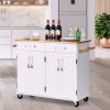 White Kitchen Cart Island with Wood Top 2 Drawers and Bottom Storage Cabinet