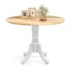 Round 40-inch Solid Wood Kitchen Dining Table with White Legs and Natural Top