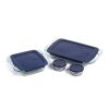 8-Piece Glass Bakeware Food Storage Set with Blue Plastic Lids