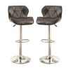 Modern Kitchen Island Stools Brown Faux Leather Stool Counter Height Chairs Set of 2 Adjustable Height Gas Lift Chrome Base.