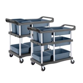 SOGA 2X 3-Tier Commercial Soiled Food Trolley Dirty Plate Cart Five Buckets Kitchen Food Utility