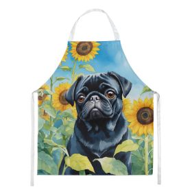 Pug in Sunflowers Apron Cooking Kitchen Server Baking Crafts Gardening for Adult Women Men, Unisex, Large, Multicolor