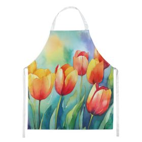 Tulips in Watercolor Apron Cooking Kitchen Server Baking Crafts Gardening for Adult Women Men, Unisex, Large, Multicolor