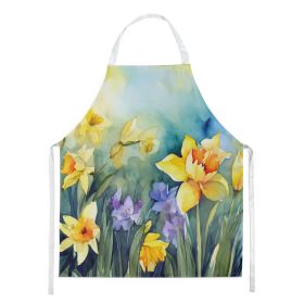 Daffodils in Watercolor Apron Cooking Kitchen Server Baking Crafts Gardening for Adult Women Men, Unisex, Large, Multicolor