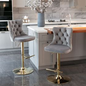 A&A Furniture,Golden Swivel Velvet Barstools Adjusatble Seat Height from 25-33 Inch