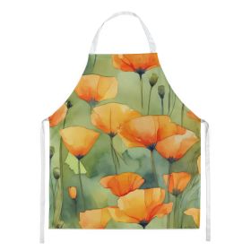 NEW California California Poppies in Watercolor Apron Cooking Kitchen Server Baking Crafts Gardening for Adult Women Men, Unisex, Large, Multicolor