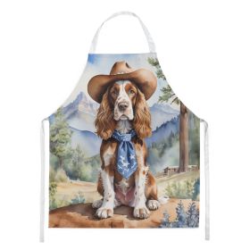 English Cocker Spaniel Cowboy Welcome Apron Cooking Kitchen Server Baking Crafts Gardening for Adult Women Men, Unisex, Large, Multicolor