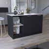 Juniper Kitchen Island with Large Top Surface, Double Door Cabinet, and Open Shelves Black / Ibiza Marble