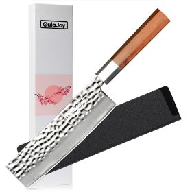 Qulajoy Nakiri Knife 7 Inch - Hammered Japanese Vegetable Knife 9cr18mov Mirror Polishing Hand Forged Blade Kitchen Knife - Olivewood Handle With (Option: Nakiri)