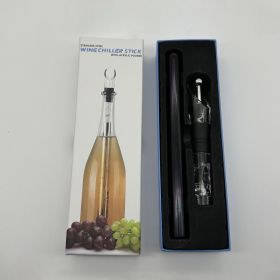 Wine Bottle Cooler Stick Stainless Steel Wine Chilling Rod Leakproof Wine Chiller Beer Beverage Frozening Stick Bar Tools (Option: Black-Box packing with wine stopper)