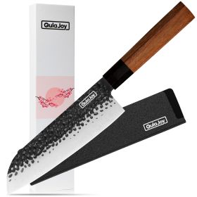 Qulajoy 7 Inch Santoku Knife - Professional Japanese Chef Knife - Razor Sharp 9cr18mov Blade - Hammered Kitchen Knife - Octagonal Rosewood Handle (Option: Santoku)