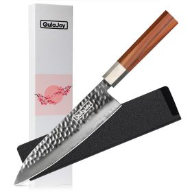 Qulajoy Nakiri Knife 7 Inch - Hammered Japanese Vegetable Knife 9cr18mov Mirror Polishing Hand Forged Blade Kitchen Knife - Olivewood Handle With (Option: Chef)