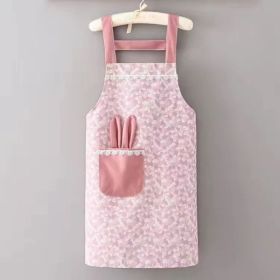 1pc Polyester Cotton Apron, Cute Rabbit Ears Apron, Adjustable Strap And Large Pockets Apron, Kitchen Cooking Baking Bib Apron, Chef Apron (Color: Pink)