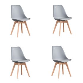 Mid Century Modern Dining Chairs, with Wood Legs, Armless Kitchen Chairs, Shell Lounge Plastic Side Chair with Soft Padded Kitchen, Dining Room (Color: Gray, Quantity: 4)