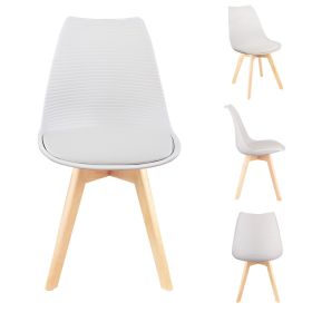 Mid Century Modern Dining Chairs, with Wood Legs, Armless Kitchen Chairs, Shell Lounge Plastic Side Chair with Soft Padded Kitchen, Dining Room (Color: White-hw, Quantity: 4)