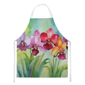 Orchids in Watercolor Apron Cooking Kitchen Server Baking Crafts Gardening for Adult Women Men, Unisex, Large, Multicolor (Default: Default)