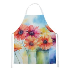 Gerbera Daisies in Watercolor Apron Cooking Kitchen Server Baking Crafts Gardening for Adult Women Men, Unisex, Large, Multicolor (Default: Default)