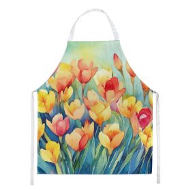 Freesias in Watercolor Apron Cooking Kitchen Server Baking Crafts Gardening for Adult Women Men, Unisex, Large, Multicolor (Default: Default)