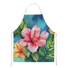 Hawaii Hawaiian Hibiscus in Watercolor Apron Cooking Kitchen Server Baking Crafts Gardening for Adult Women Men, Unisex, Large, Multicolor (Default: Default)