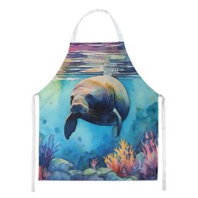 Manatee Apron Cooking Kitchen Server Baking Crafts Gardening for Adult Women Men, Unisex, Large, Multicolor (Default: Default)