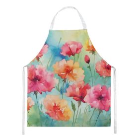 Carnations in Watercolor Apron Cooking Kitchen Server Baking Crafts Gardening for Adult Women Men, Unisex, Large, Multicolor (Default: Default)