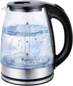 Electric Kettle Water Boiler, 1.8L Electric Tea Kettle, Wide Opening Hot Water Boiler With LED Light, Auto Shut-Off & Boil Dry Protection, Glass (Option: EK231)